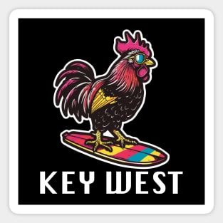 Key West Florida - Surfing Rooster (with White Lettering) Magnet